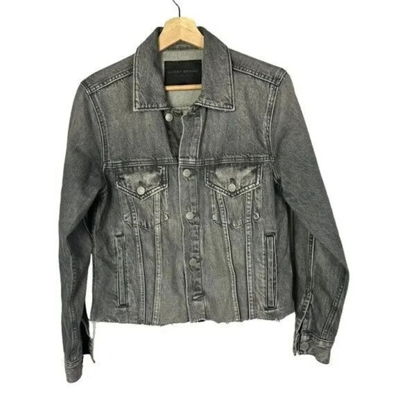Lucky Brand Gray Wash The Weekend Trucker Raw Hem Jean Jacket S - Picture 1 of 4